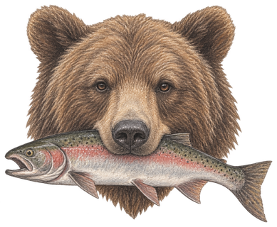 Logo: a bear holding a trout in its mouth